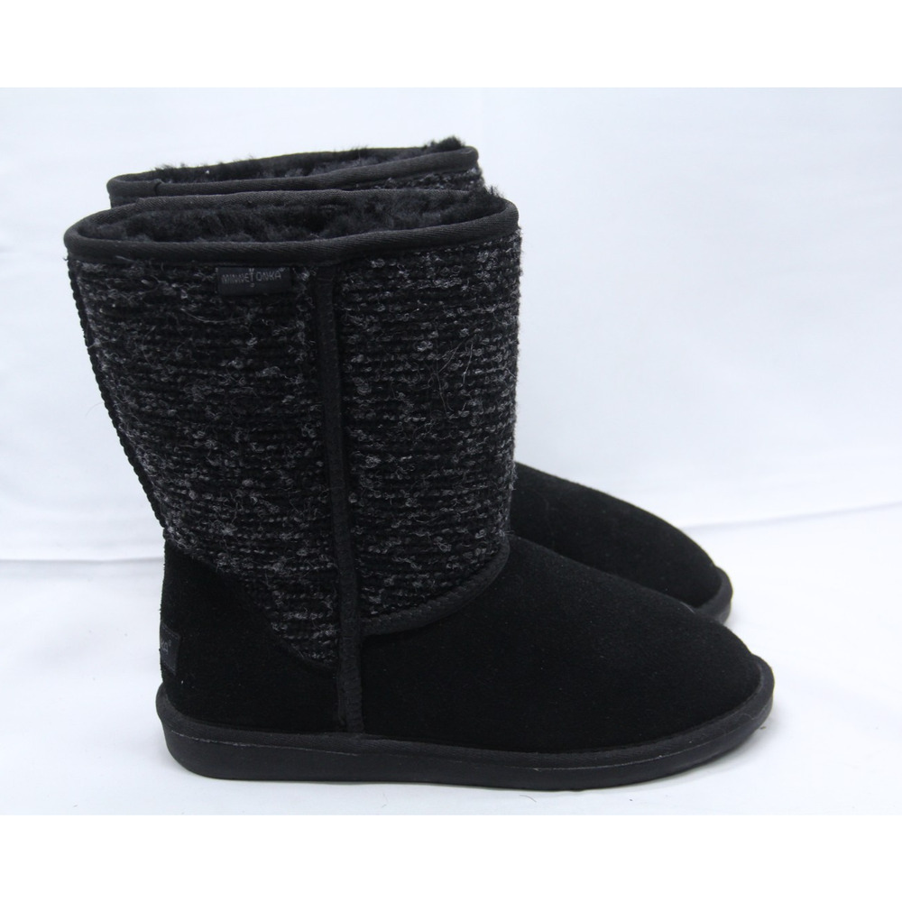 Minnetonka Olympia Boots Womens Size 10 Black Suede Calf Shearling Sherpa Lined